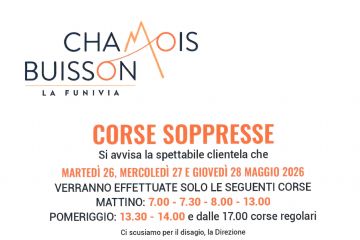Corse soppresse martedì 26, mercoledì 27 e giovedì 28 maggio 2026